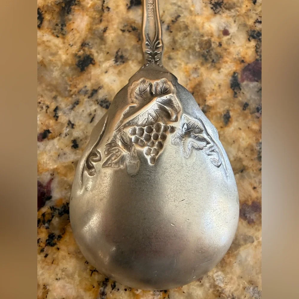 Elegant Silver Serving Spoon with Intricate Design
